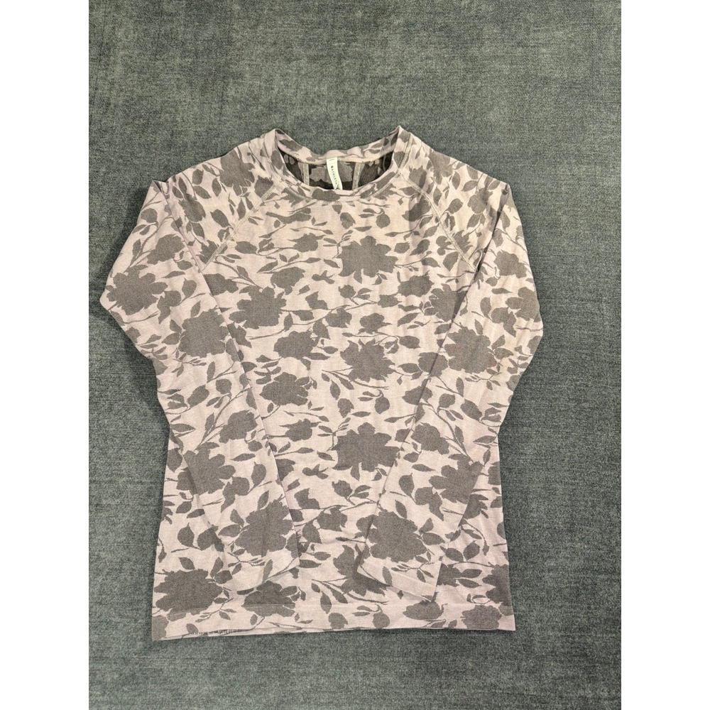 Athleta Momentum Floral Top Pink Grey Long Sleeve Seamless Activewear Medium